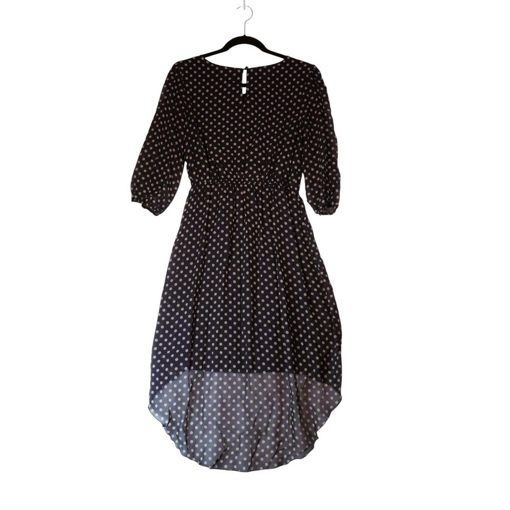 En Focus Dress Womens 8 Blue Polka Dot Hi Low Career Casual 3/4 Slit Sleeve - Picture 8 of 14